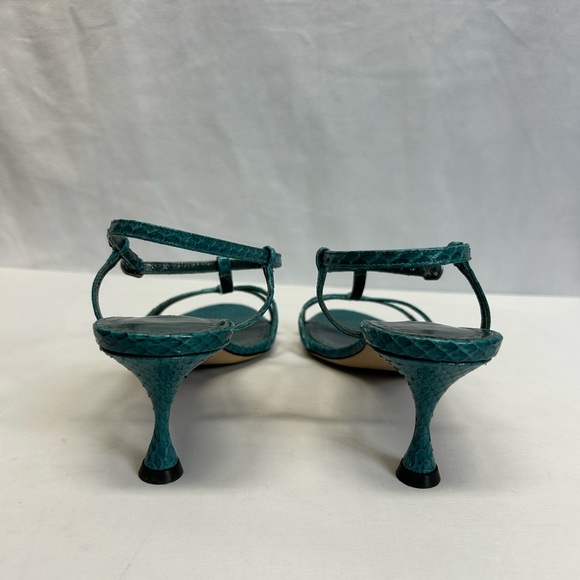 Manolo Blahnik Teal Snakeskin Open Toe Strappy heels Sandals Sz 8.5 - Picture 5 of 7